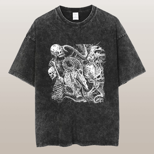 Gothic Graphic T-Shirt Retro Skull Print Horror Grunge Style