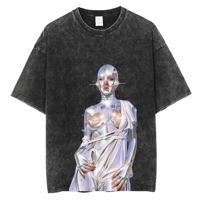 Grunge Fashion Show Robot Lady Graphic T-Shirt Y2K Style