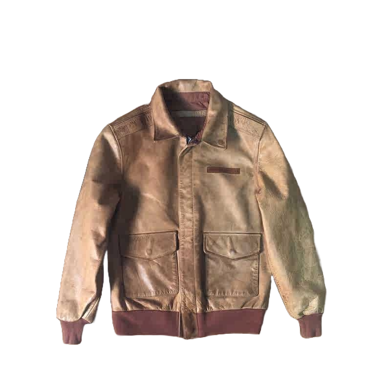 The Great Escape Men's A2 Leather Jacket Air Force Flying Bomber Waxed Ouwear