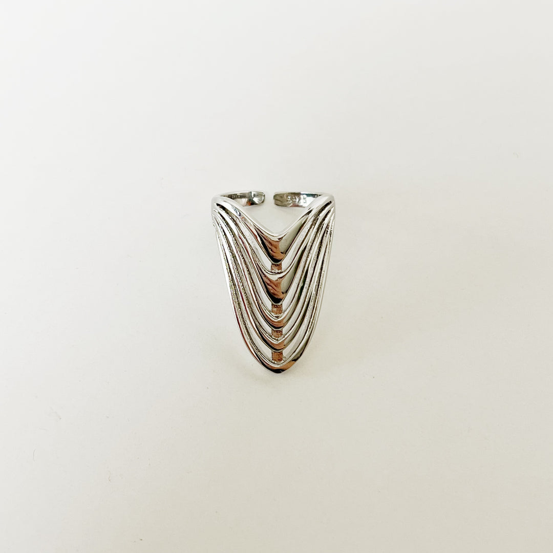 Vintage Taxco Streamlined Wave Hollow Badge 925 Sterling Silver Open Ring