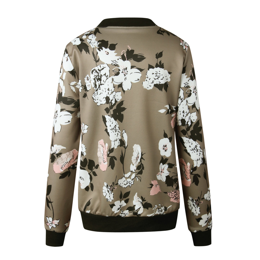 Leopard Print Zip Up Long Sleeve Jacket Outwear for Women