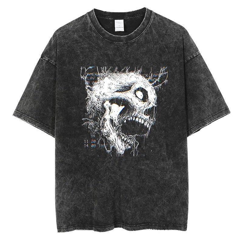 Gothic Graphic T-Shirt Retro Skull Print Horror Grunge Style